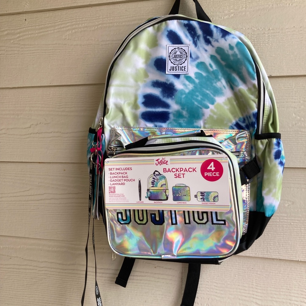 Justice Girls 17’’ BackPack 4Piece , Blue Tie Dye